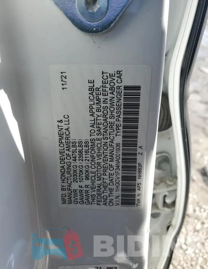 1HGCV1F34NA001936 Photo# 13