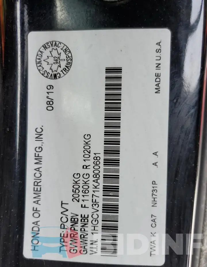 1HGCV3F71KA800681 Photo# 13
