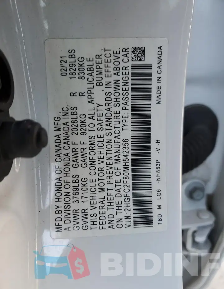 2HGFC2F80MH542356 Photo# 13