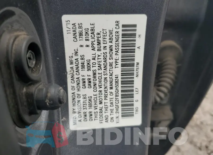 2HGFC2F85GH508241 Photo# 12