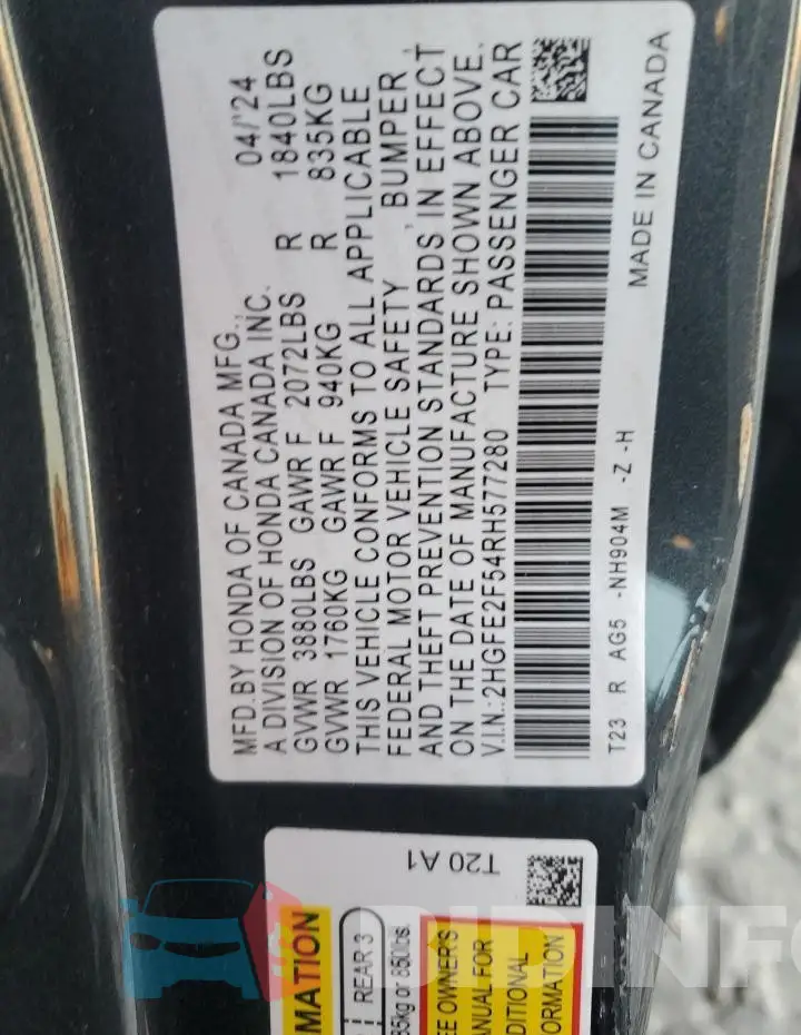 2HGFE2F54RH577280 Photo# 12