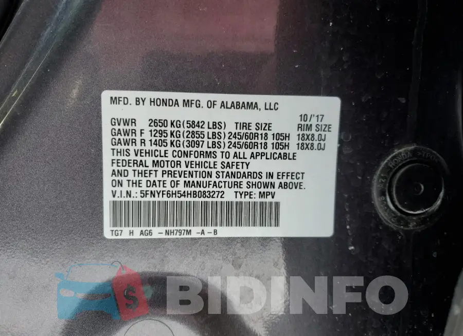 5FNYF6H54HB083272 Photo# 13