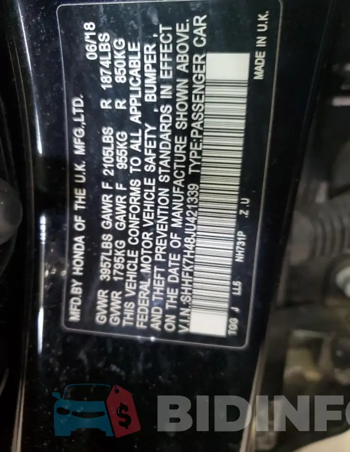 SHHFK7H48JU421339 Photo# 14