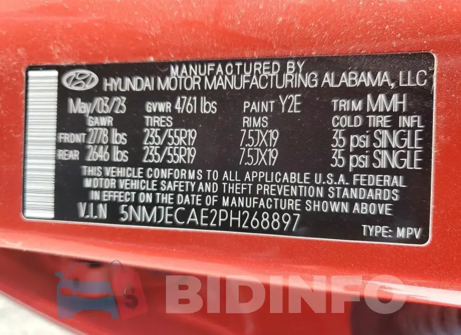 5NMJECAE2PH268897 Photo# 12