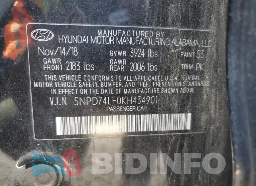 5NPD74LF0KH434901 Photo# 12