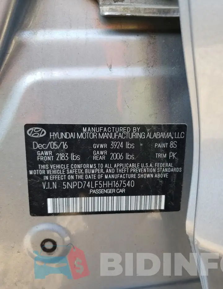 5NPD74LF5HH167540 Photo# 12