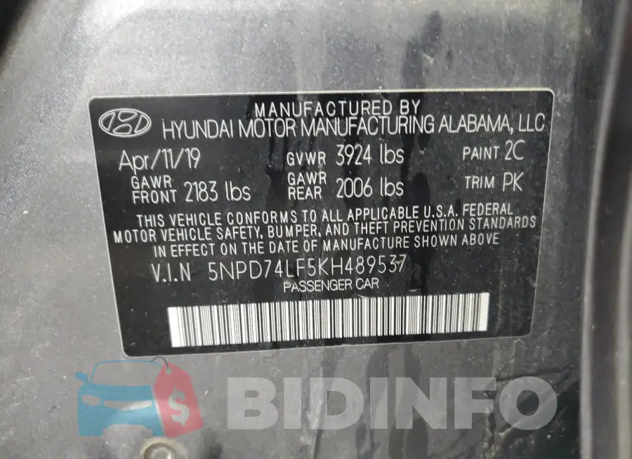 5NPD74LF5KH489537 Photo# 12