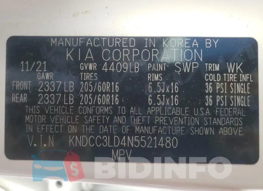 KNDCC3LD4N5521480 Photo# 12