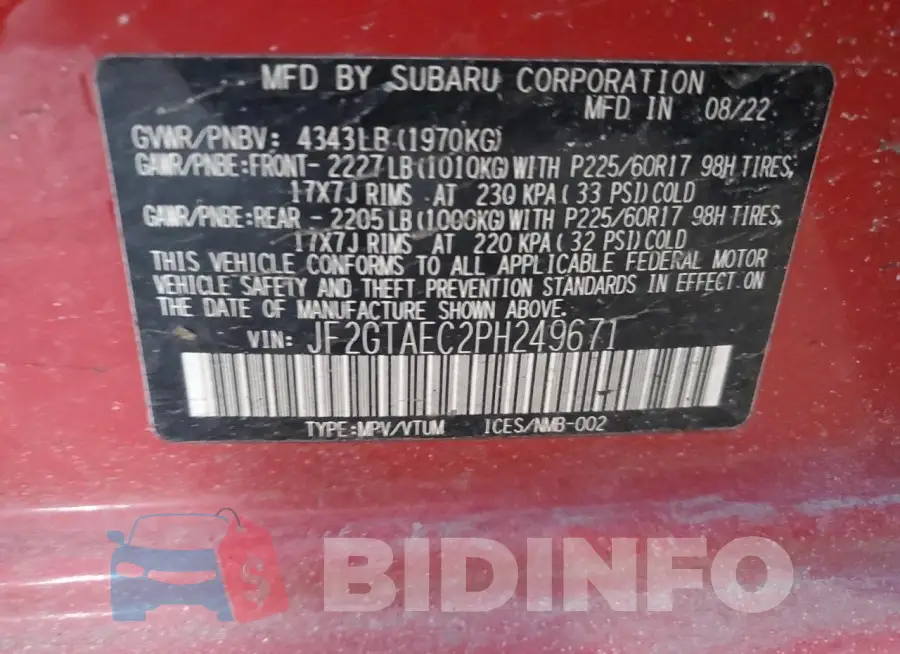 JF2GTAEC2PH249671 Photo# 13