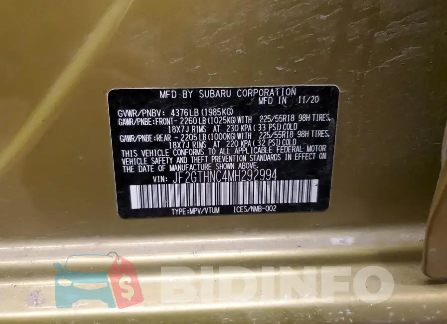 JF2GTHNC4MH292994 Photo# 12