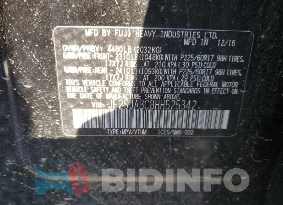 JF2SJABC8HH525342 Photo# 12