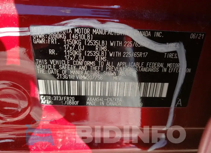 2T3G1RFV8MW207756 Photo# 14