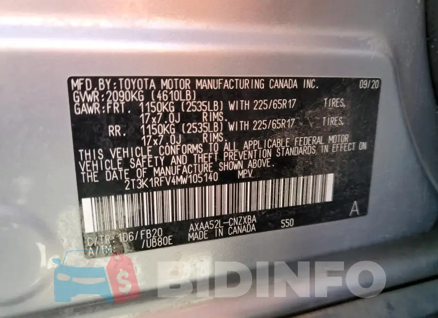 2T3K1RFV4MW105140 Photo# 13