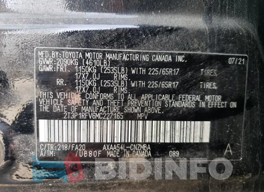 2T3P1RFV6MC227165 Photo# 13