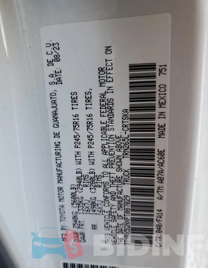 3TYRX5GNXPT087029 Photo# 12
