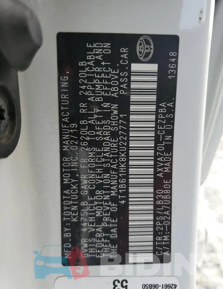 4T1B61HK8KU227771 Photo# 12