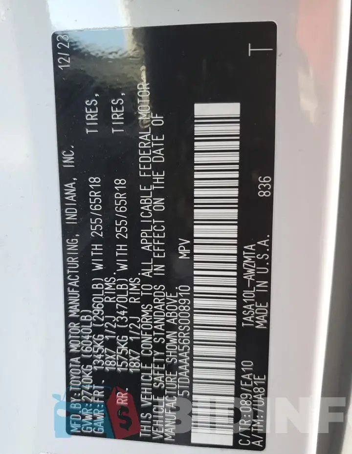 5TDAAAA56RS008910 Photo# 13