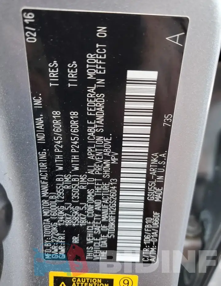 5TDBKRFH2GS260413 Photo# 14