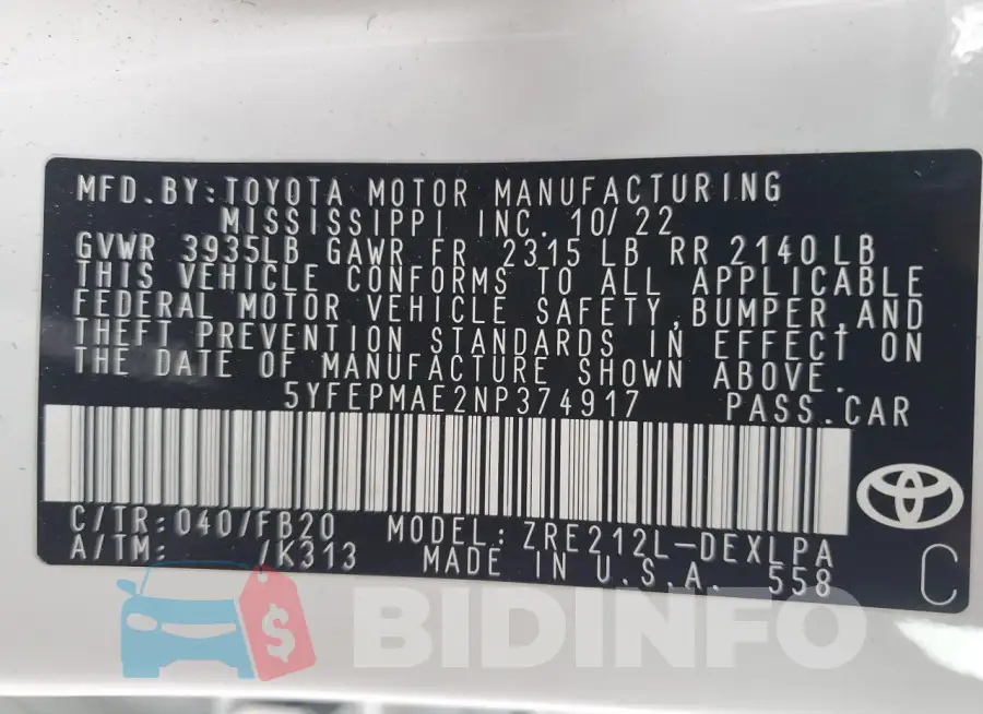 5YFEPMAE2NP374917 Photo# 12
