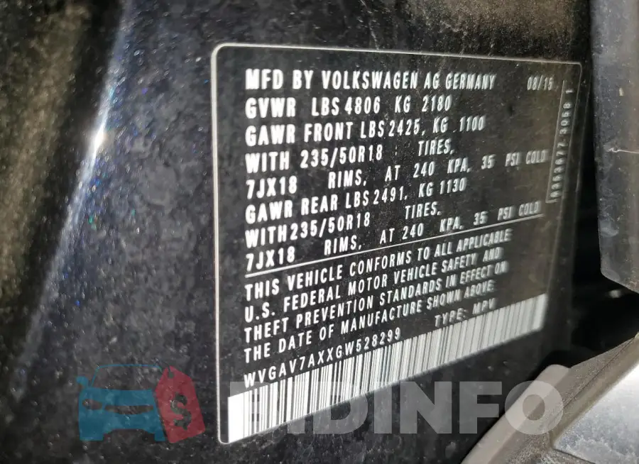 WVGAV7AXXGW528299 Photo# 13
