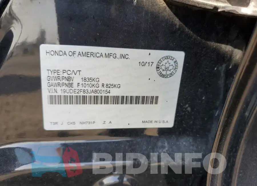19UDE2F83JA800154 Photo# 12