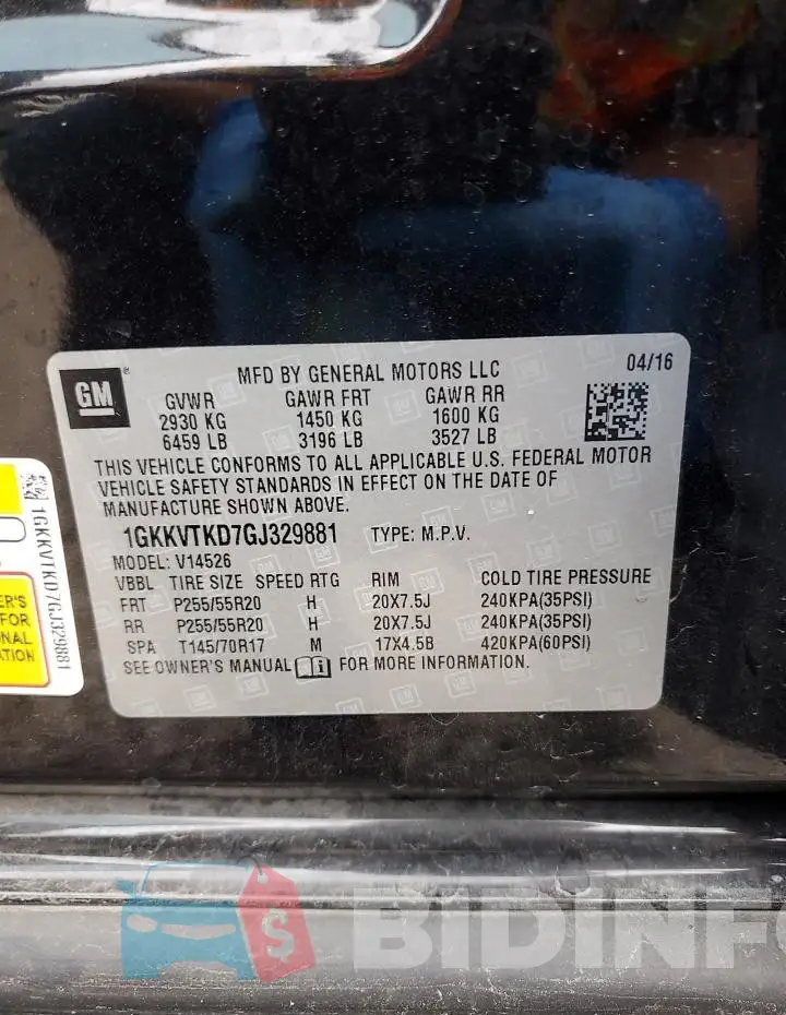 1GKKVTKD7GJ329881 Photo# 13