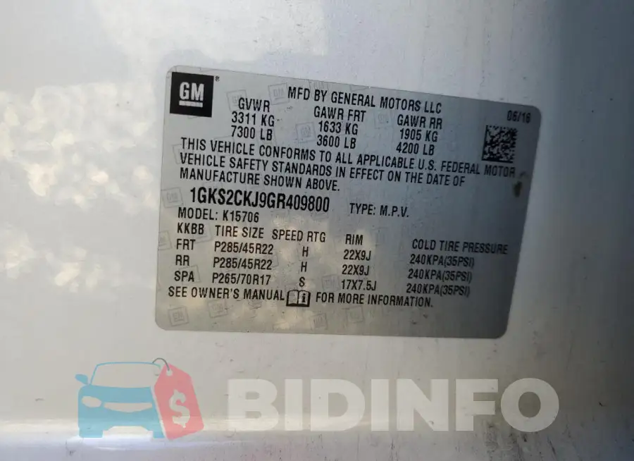 1GKS2CKJ9GR409800 Photo# 14