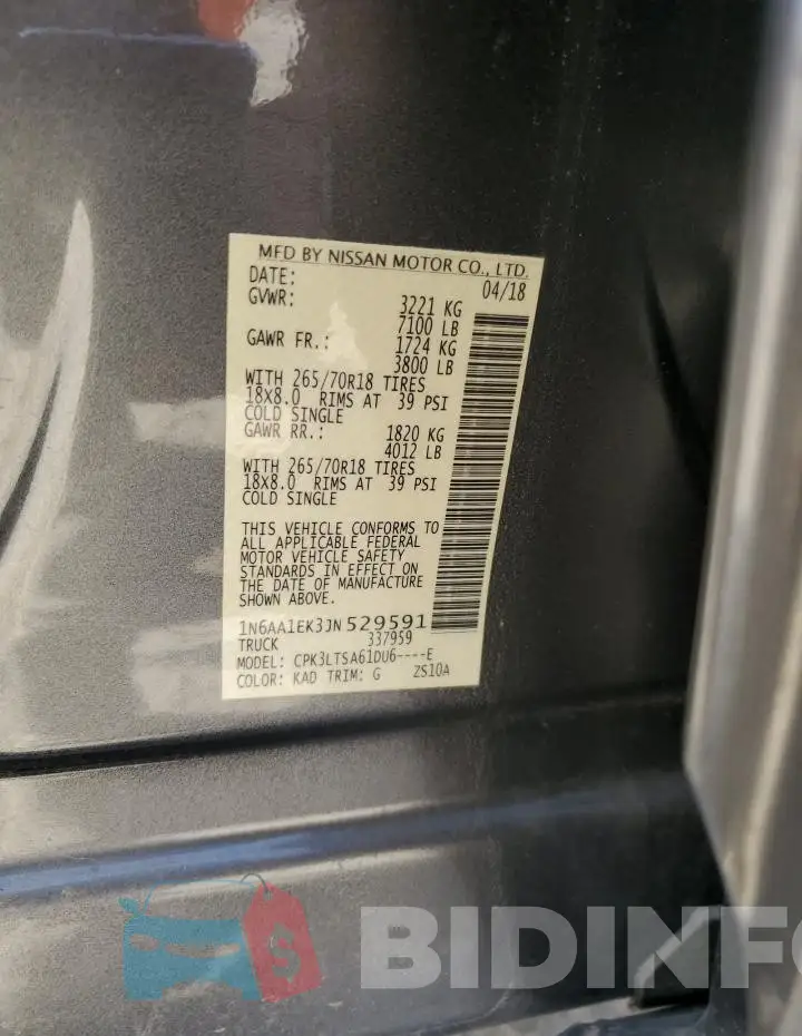 1N6AA1EK3JN529591 Photo# 12