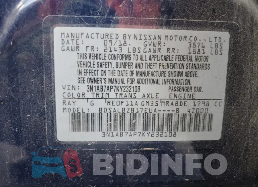 3N1AB7AP7KY232108 Photo# 12