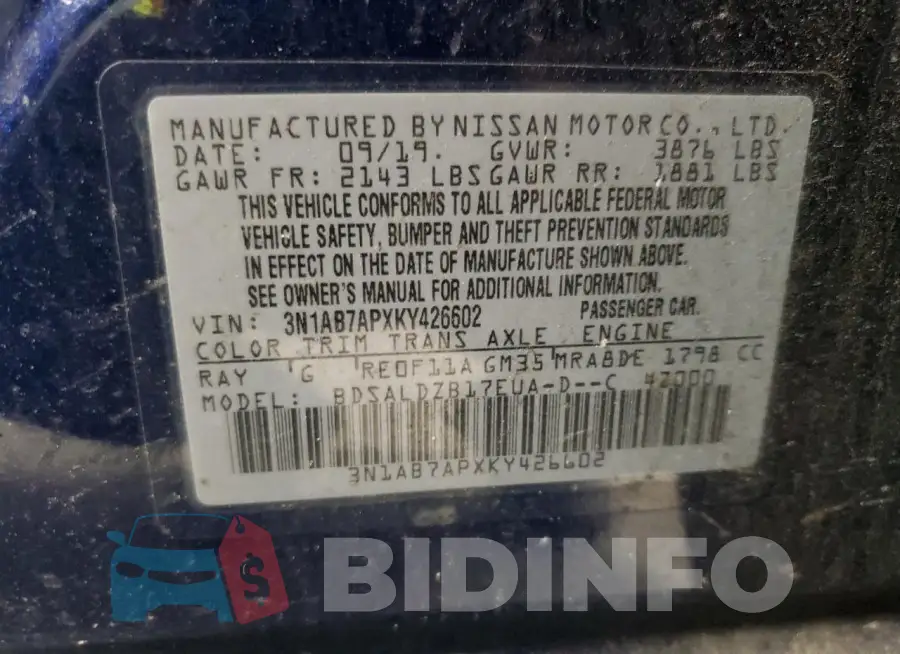 3N1AB7APXKY426602 Photo# 13