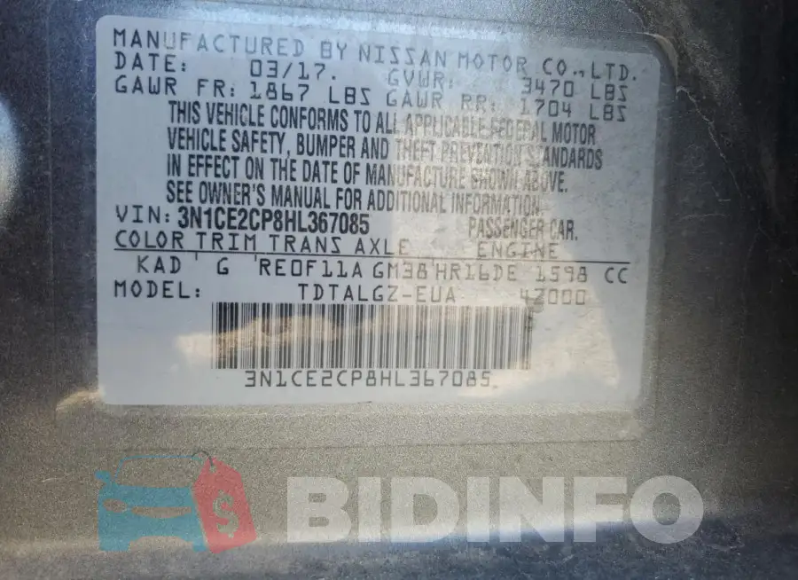 3N1CE2CP8HL367085 Photo# 13