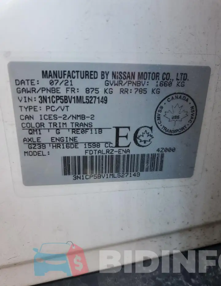 3N1CP5BV1ML527149 Photo# 13