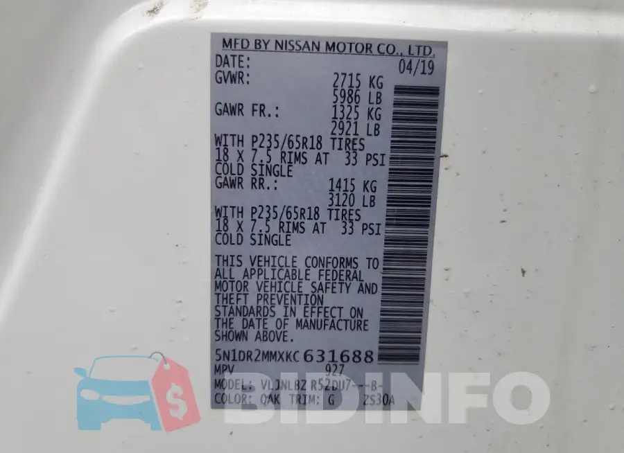 5N1DR2MMXKC631688 Photo# 13