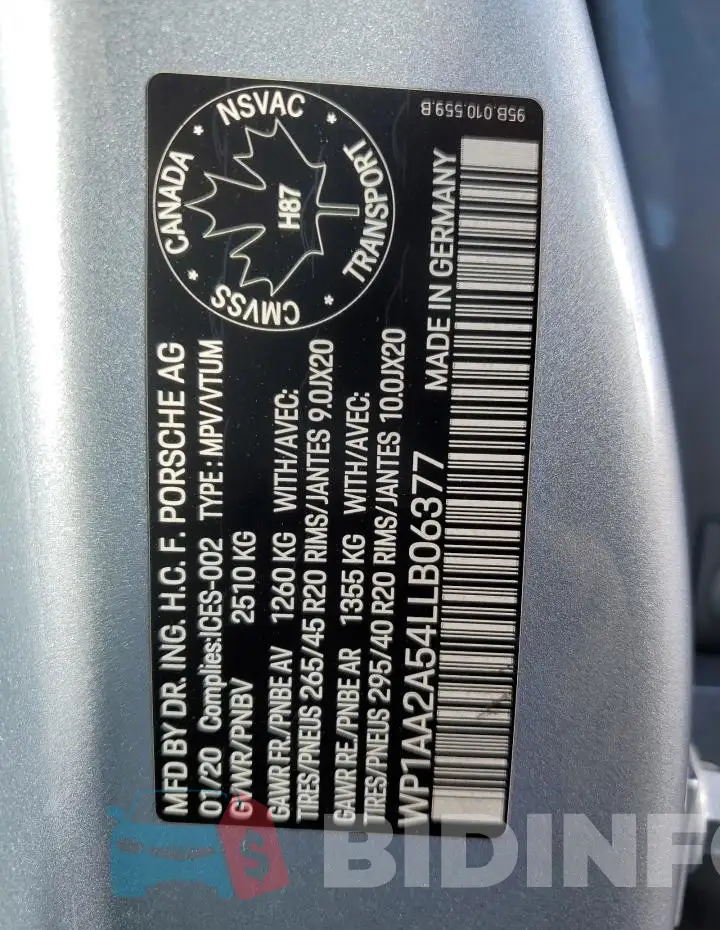 WP1AA2A54LLB06377 Photo# 14