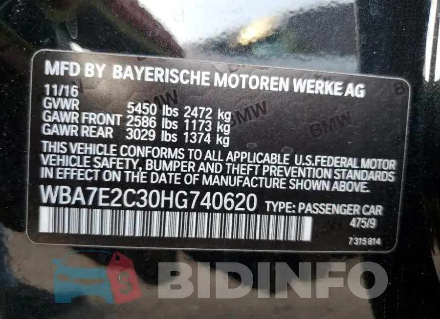 WBA7E2C30HG740620 Photo# 12