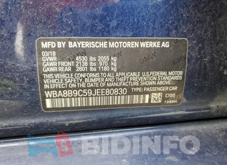 WBA8B9C59JEE80830 Photo# 12
