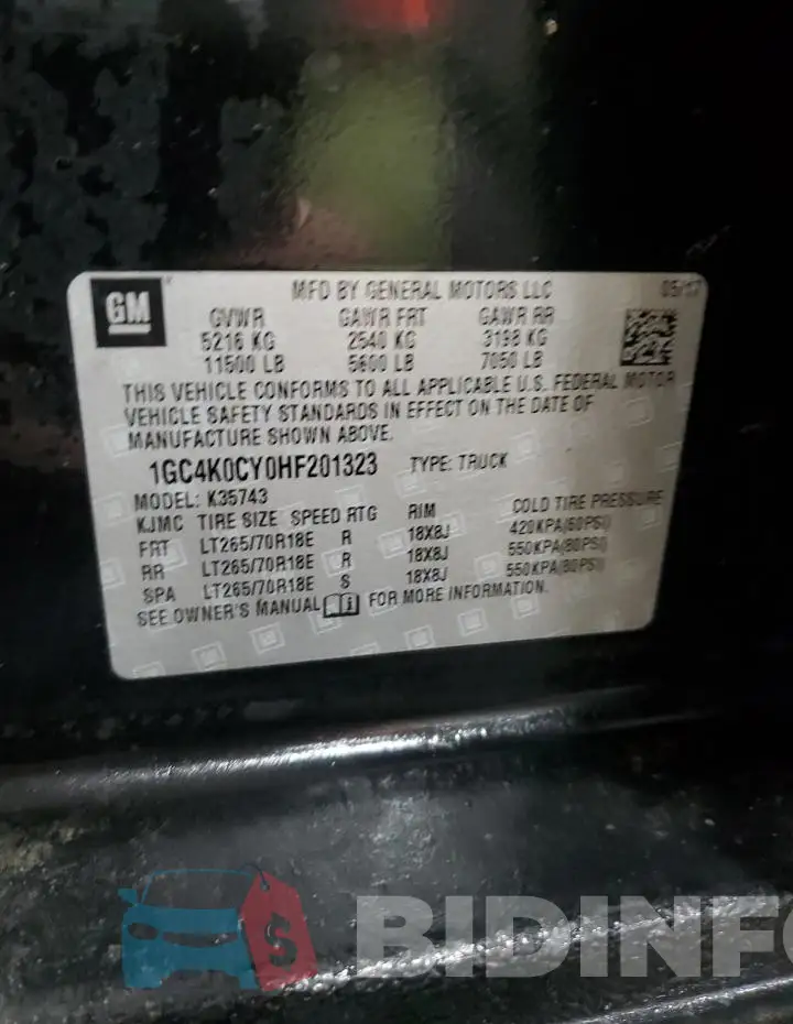 1GC4K0CY0HF201323 Photo# 12