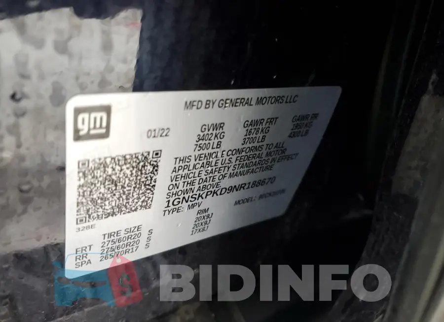 1GNSKPKD9NR188670 Photo# 13