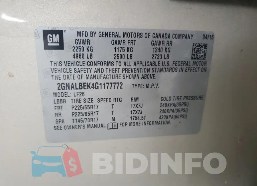 2GNALBEK4G1177772 Photo# 13
