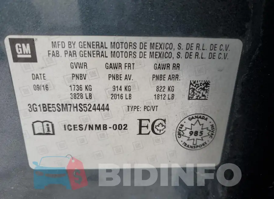 3G1BE5SM7HS524444 Photo# 12
