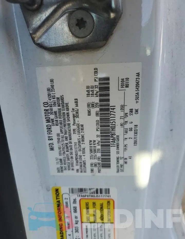 1FA6P8TH0J5117741 Photo# 12