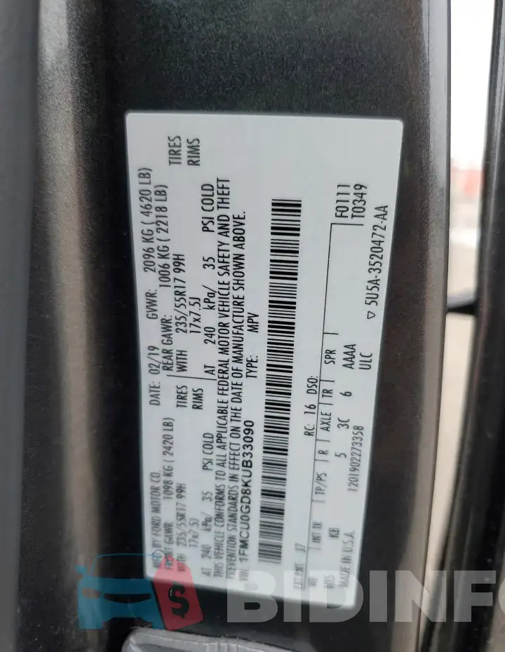 1FMCU0GD8KUB33090 Photo# 13