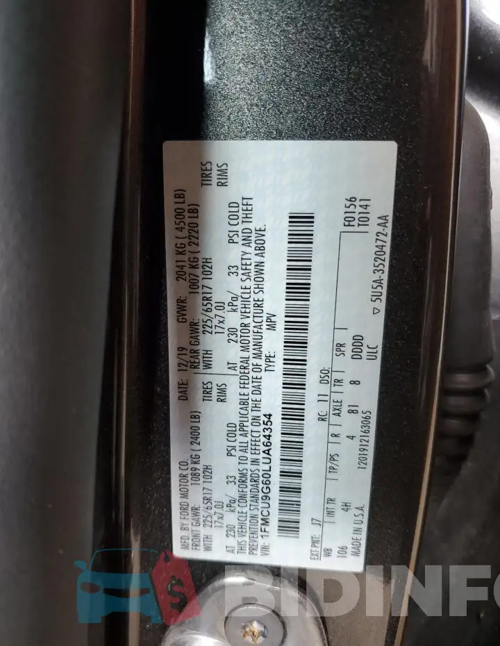 1FMCU9G60LUA64354 Photo# 14