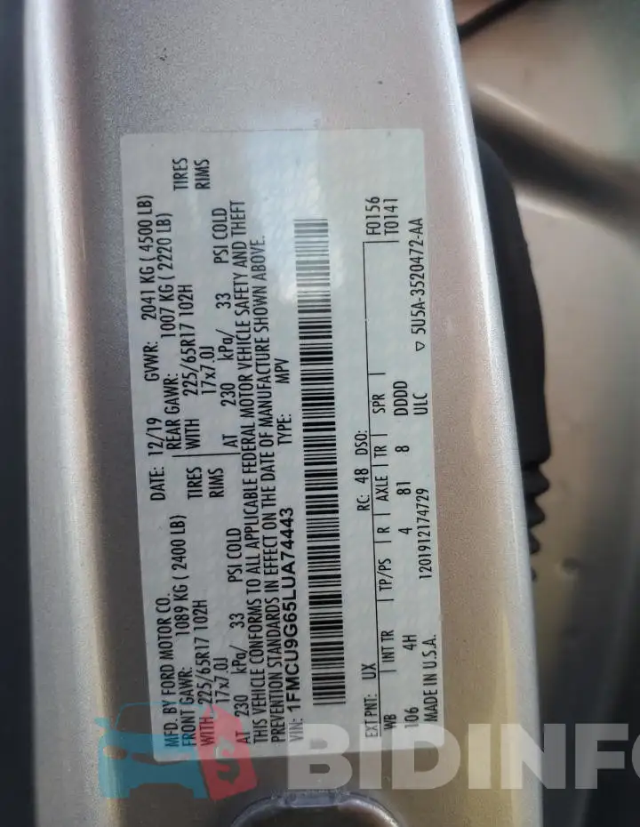 1FMCU9G65LUA74443 Photo# 13