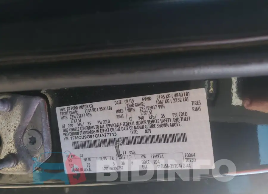 1FMCU9G91GUA77713 Photo# 12