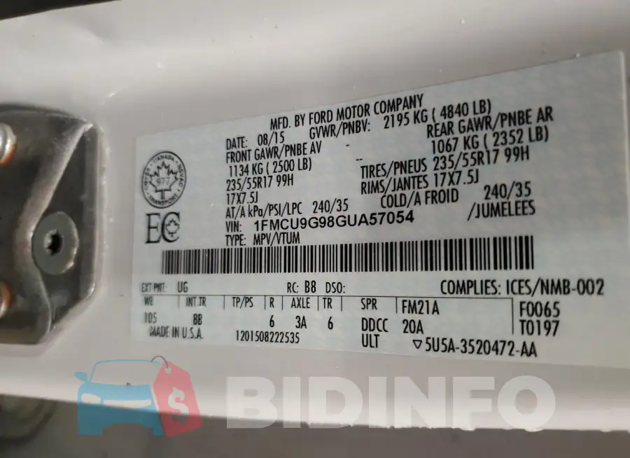 1FMCU9G98GUA57054 Photo# 13