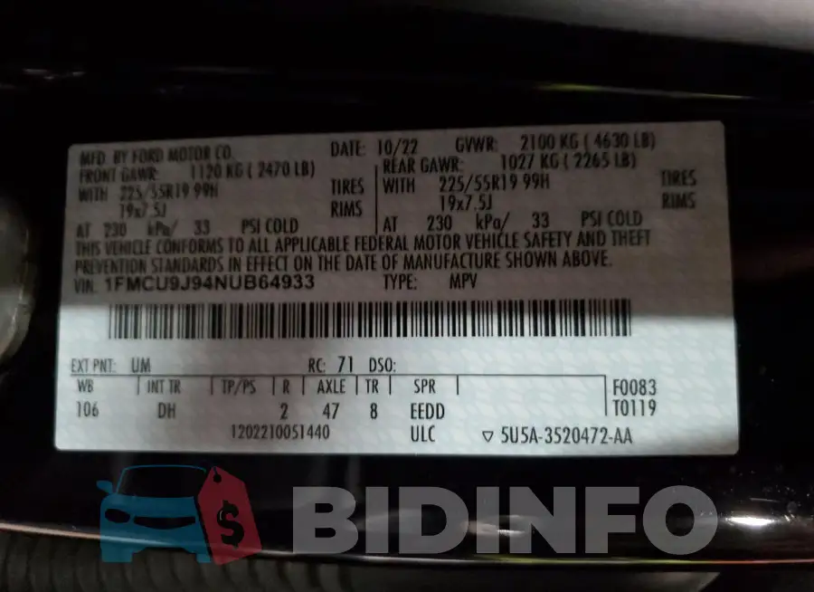 1FMCU9J94NUB64933 Photo# 13