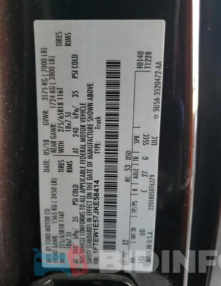 1FTEW1E57JKE58414 Photo# 12