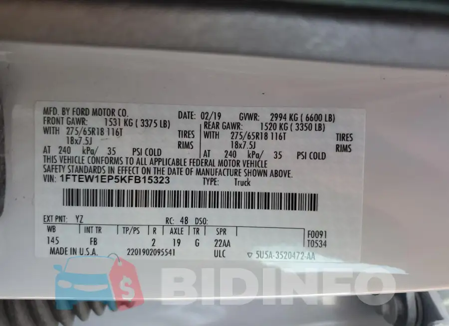 1FTEW1EP5KFB15323 Photo# 12