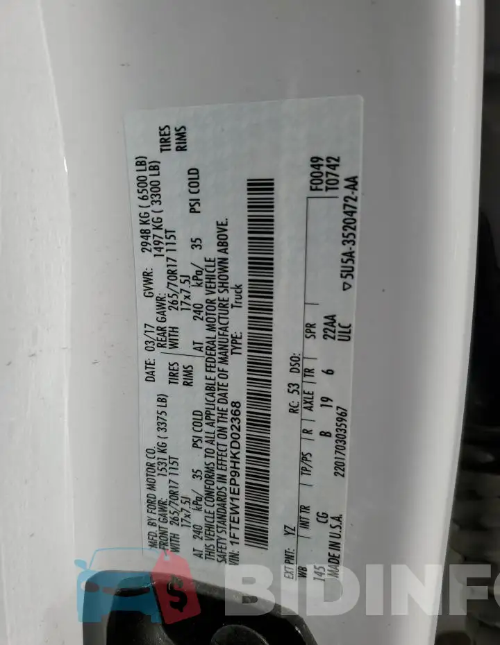 1FTEW1EP9HKD02368 Photo# 12